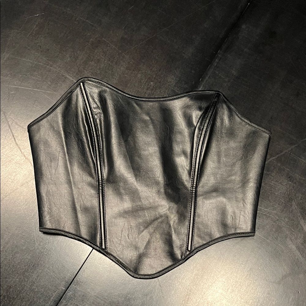 Source Unknown Black Leather Bustier Top